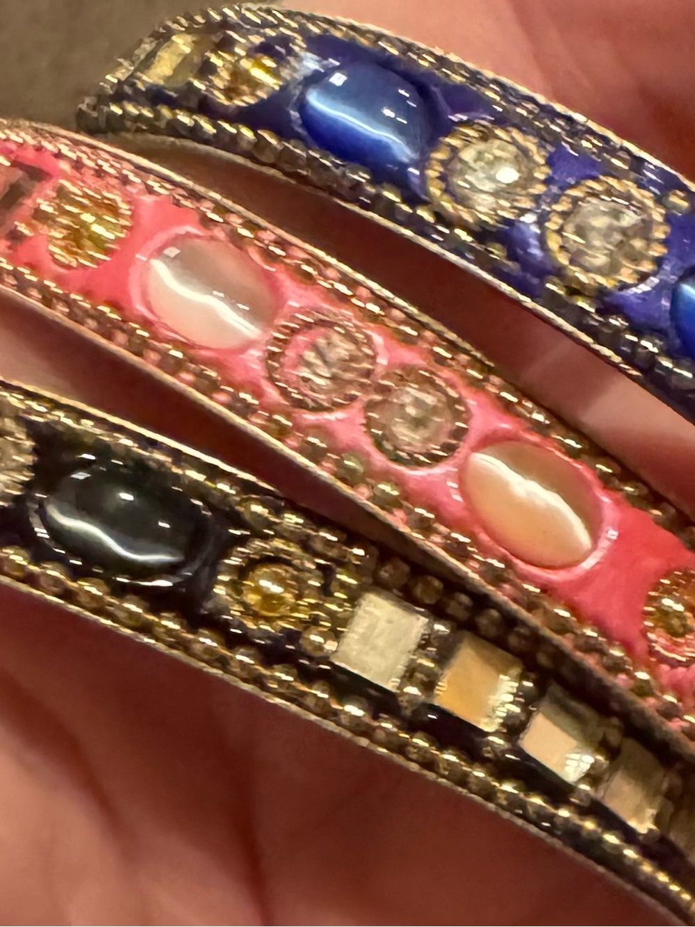 Vintage 80’s to 90’s Decorative Women’s Bangle Bracelet Set - Pink, Blue, Black
